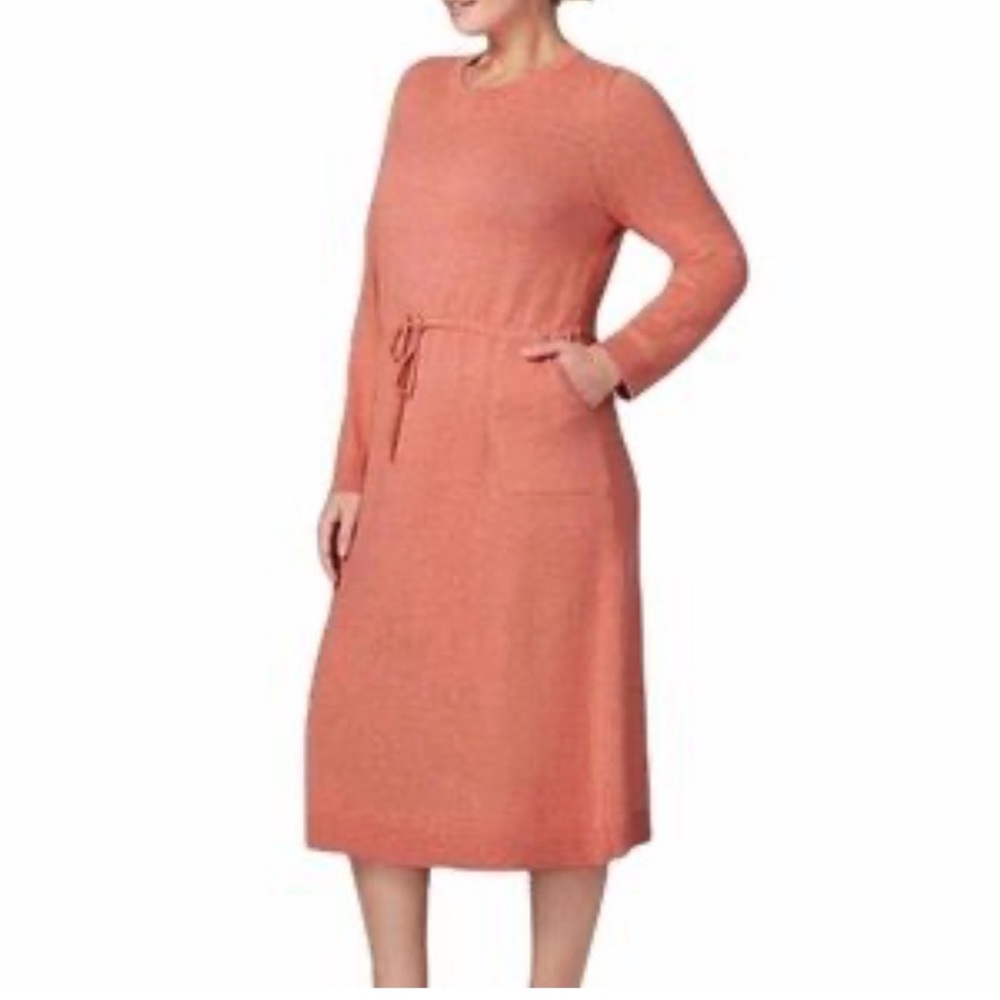 J. Jill Chic Long Sleeve Coral Dress- Cotton Blend- Medium- Pockets- Tie Front